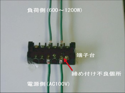 端子締め付け不良を再現した試験回路の試料写真