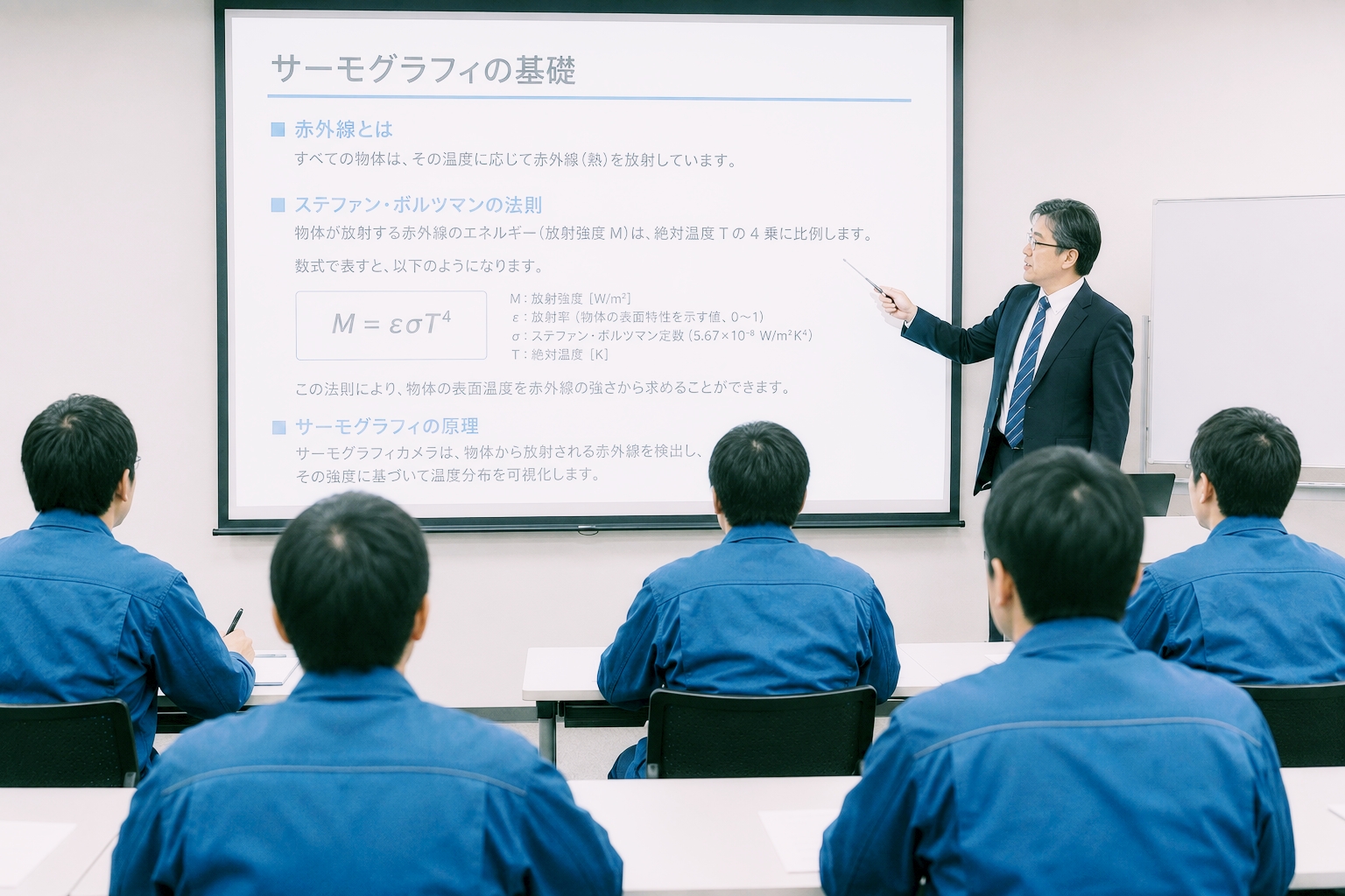 サーモグラフィの基礎知識を学ぶ社内研修・座学講習の様子